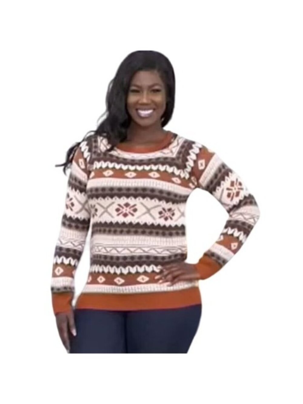 Attitudes by Renee Global Illusions Fair Isle Sweater Womens 2X Winter White NEW